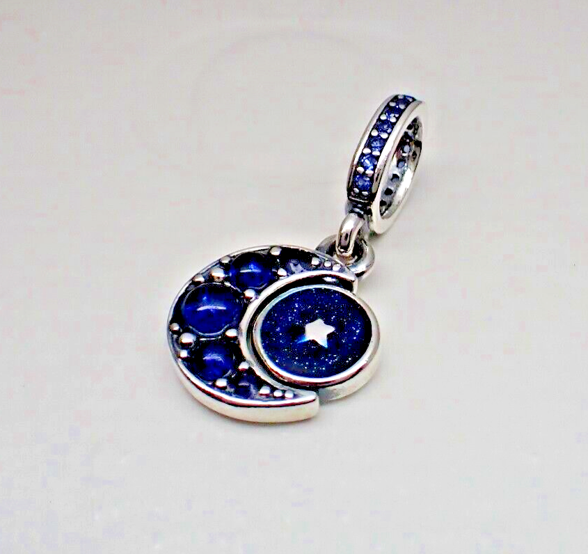 Authentic Pandora #792979C01 Sparkling Moon Spinning Dangle Charm