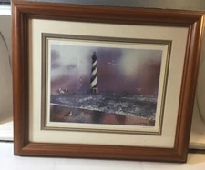 Beautiful Light House Picture June Marucci Signed Print “ Morning Promise “