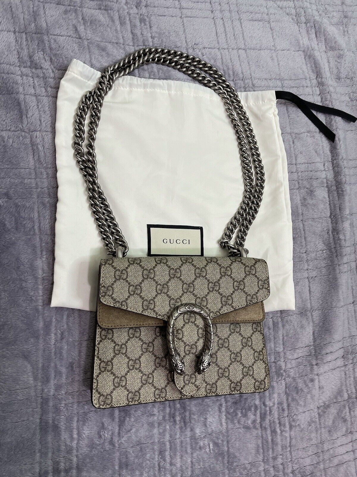 Gucci Dionysus GG Supreme Mini Bag Beige Chain Bag Style ‎421970 KHNRN 8642