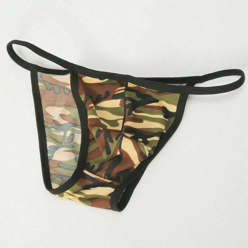 Roupa íntima masculina sexy fio dental lingerie cintura baixa camuflagem tanga - Imagem 2 de 3