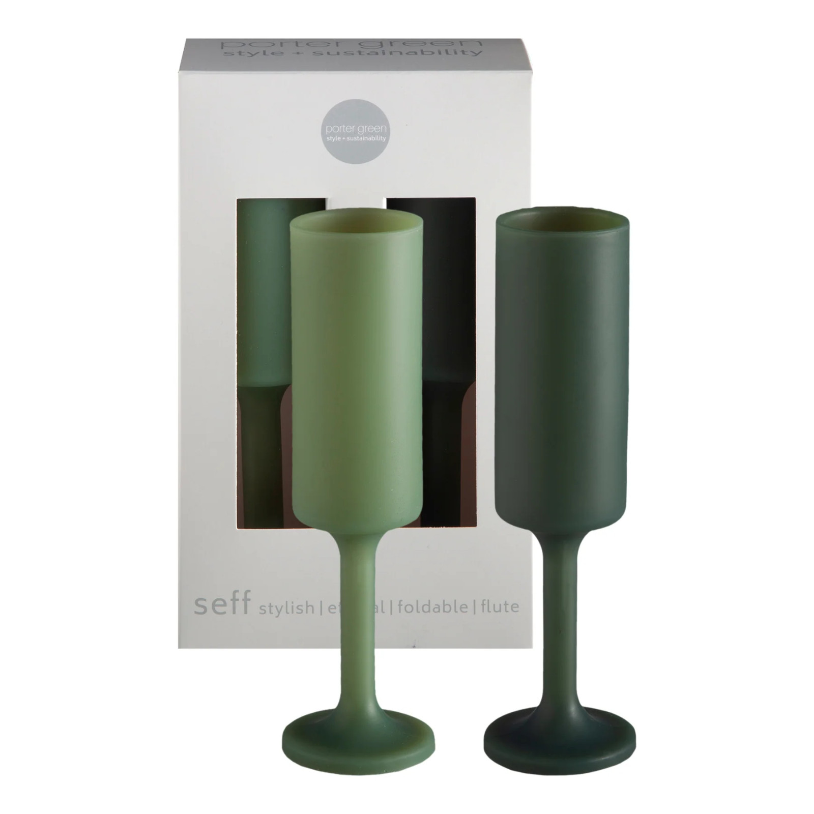 Set of 2 Silicone Unbreakable Champagne Flutes Sage + Olive - Seff