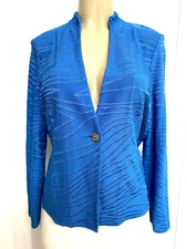 Ming Wang Jacket Cardigan Blazer Long Sleeve Textured Knit Blue One Button M