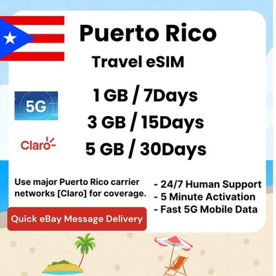 [eSIM] Puerto Rico Travel eSIM Card, 1-5GB, 7-30Days, QR code, Fast delivery