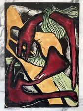 Audrey Skaling (NYC 1912-2009) Watercolor, Ink Surrealist Painting: Miro, Leger