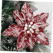 Large Christmas Poinsettias 6 Pcs Snow Decorated Christmas 10.6"/6pcs Red/White
