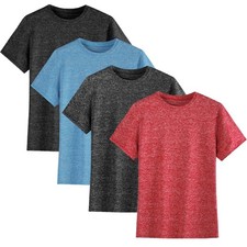 4 Pack Youth Boys Kids T Shirts Quick Dry Short Sleeve Moisture Wicking Tee S...