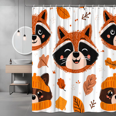Cute Raccoon Fall Leaves Shower Curtain Autumn Cartoon Print