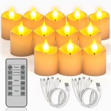 Rechargeable Flameless Votive Candles, 12pcs 1.5" D White Battery Operated Fa...