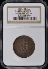 1841 Daniel Webster Token HT-16 Hard Times NGC MS62BN