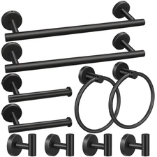 16" Bathroom Hardware Set - 10pcs Towel Bars Hooks Holders - Black