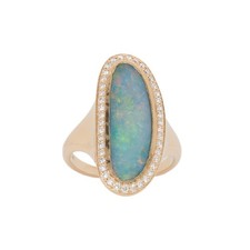 3.7cts Boulder Opal Statement Ring with Natural Diamonds Accents: Solid 14k Gold