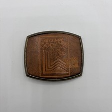 1980 VTG Lake Placid Olympics Winter New York Brown Leather Belt Buckle - Used