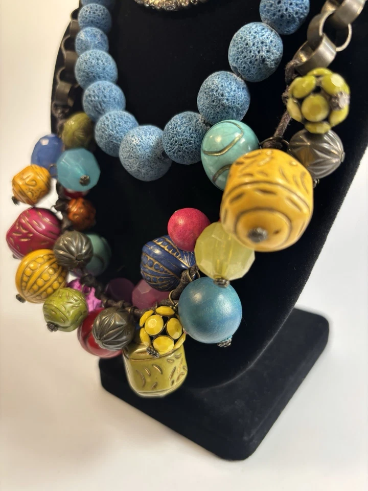 Lote Collar Boho Materiales Mezclados Cuentas Piedra Azul Grueso Artesano Foto 2 de 4