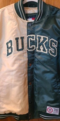 Tommy Jeans NBA Milwaukee Bucks Varsity Jacket L Green/Beige Colorblock