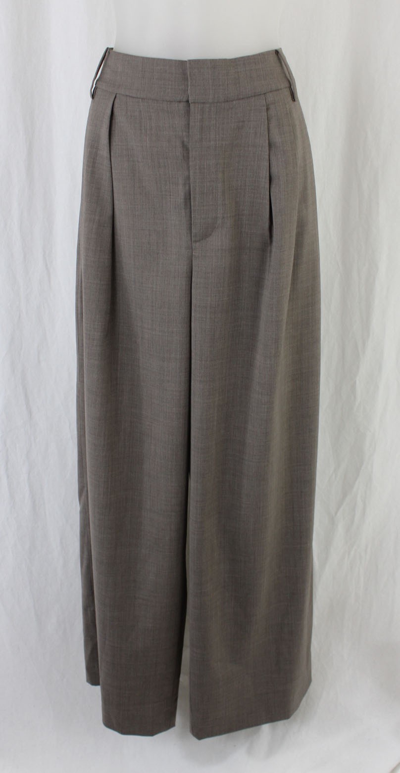 Pantalones de pierna ancha Tibi marrón claro de lana tropical tiro alto talla 6 nuevos con etiquetas
