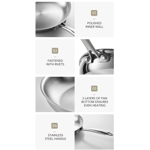 11.02in Stainless Steel Frying Pan Thickened 304 Stainless Steel Uncoated 3 - Picture 18 of 23