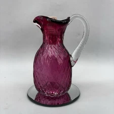 Heritage Rossi Cranberry Blown Glass 6.5” Pitcher Vase Vintage Canada Midcentury