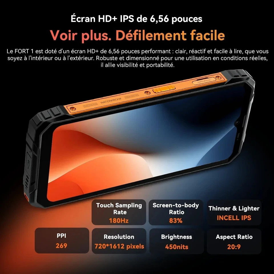 Smartphone Robuste 6.56 Pouces Android 15 18Go Ram 256 Go Téléphone Étanche - Photo 2/4