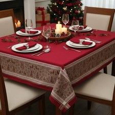 Baumwolle Tischdecke rot beige 160x160 Hirsch Schmutz-Wasserabweisend Frankreich