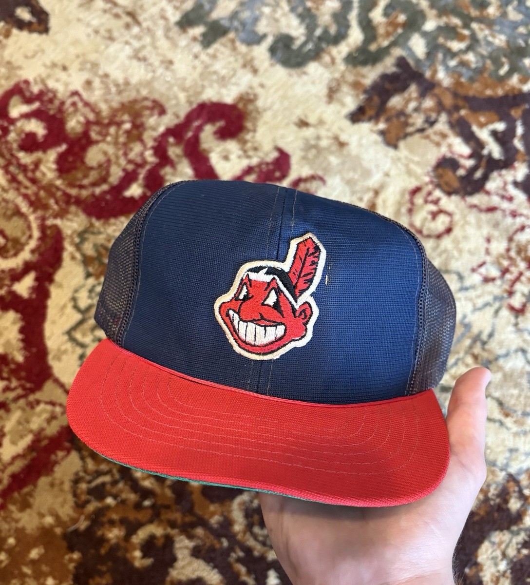 超希少Cleveland Indians ベースボールキャップ　古着 Vintage 80s Cleveland Indians MLB Yupoong Mesh Trucker Snapback