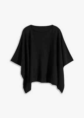kurzer Wollponcho Schwarz Damenponcho Merinowolle Schal Neu
