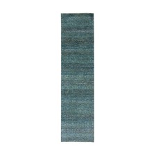 2'6"x10'1" Green Hand Knotted Kohinoor Herrita 100% Wool Oriental Rug R79671