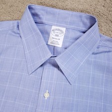 Brooks Brothers 1818 Shirt Men 16 32-33 Blue Glen Plaid Regular Dress Non Iron