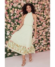 Adrianna Papell Women's Embroidered Chiffon Halter Midi Dress Size 10