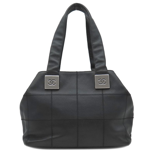 CHANEL Tote Bag Choco Bar Handbag Black Coco Mark Used