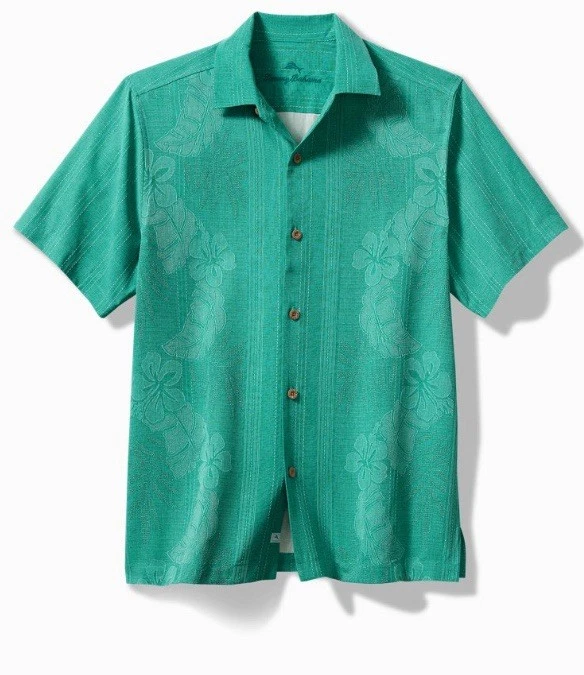Tommy Bahama Men's Bali Border Silk Camp Shirt in Gulf Shore Teal Pick Size
Opens in a new window or
