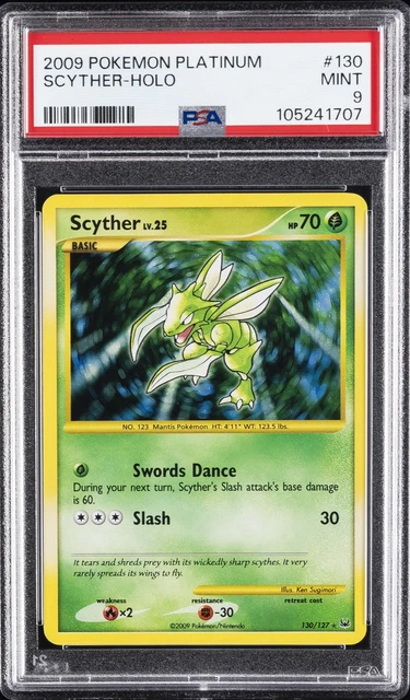 2009 POKEMON PLATINUM #130 SCYTHER-HOLO PSA 9