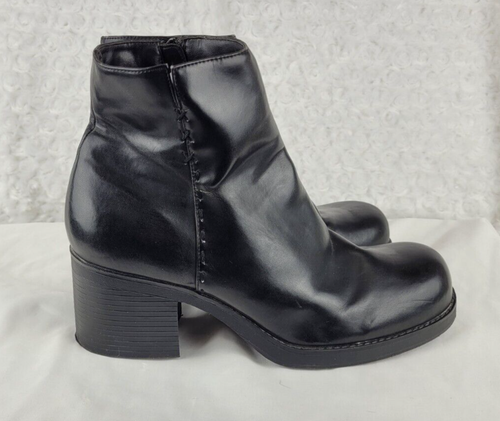 Auténticas botas al tobillo Y2K Lower East Side para mujer 9 negras punta cuadrada tacón grueso - Imagen 7 de 18