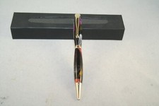 Handmade Black Stained Glass Pen with Gold Parts