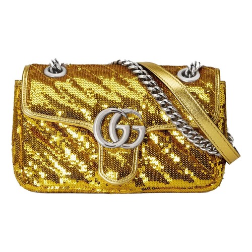 Gucci Flap Marmont GG Matelasse Gold Sequin Shoulder Bag 446744 - 第 1/6 張圖片