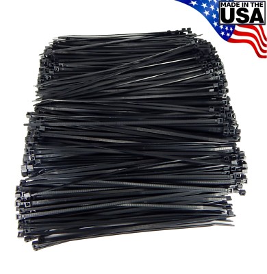 Zip Cable Ties 8'' 40lbs 1000pc UV Black Made in USA Nylon Wire Tie Wraps