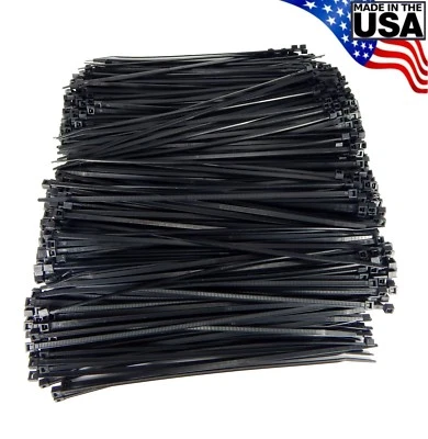 BOWERS TOOL CO. Zip Cable Ties 8" 40lbs 1000pc UV Black Made in USA Nylon Wire Tie Wraps