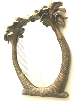 DEZINE MIRROR GOLD BRONZE HAND PAINTED DECORATIVE WALL HANGING FRAMED  TWO PALMS