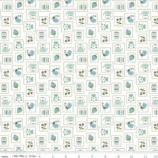 1/4 Yard 9x42 Riley Blake "Cook Book" Stamps Cottage Blue Quilt Cotton Lori Holt