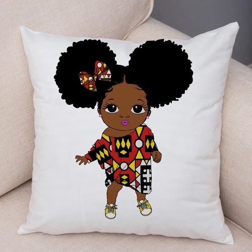 Both Sided Cartoon African Baby Girl Pillow Case Soft Plush Cushion Cover - Picture 11 of 67