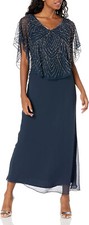 NWT 229 J KARA NAVY BLUE SIZE 8P J Kara Women's Petite Capelet Dress BEADED