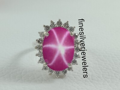 Big Star Ruby Ring Engagement Ring 925 Sterling Silver Pink 6 Star Ring 