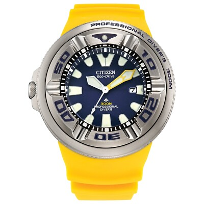 #ad Citizen Men#x27;s Sea Calendar Eco Drive Yellow Polyurethane Watch 48 MM BJ8058 06L $231.99
