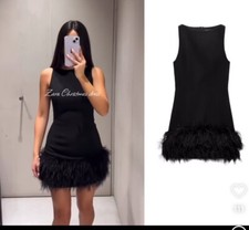 zara stretch dress With Feather Black Size M Ref 4772/227
