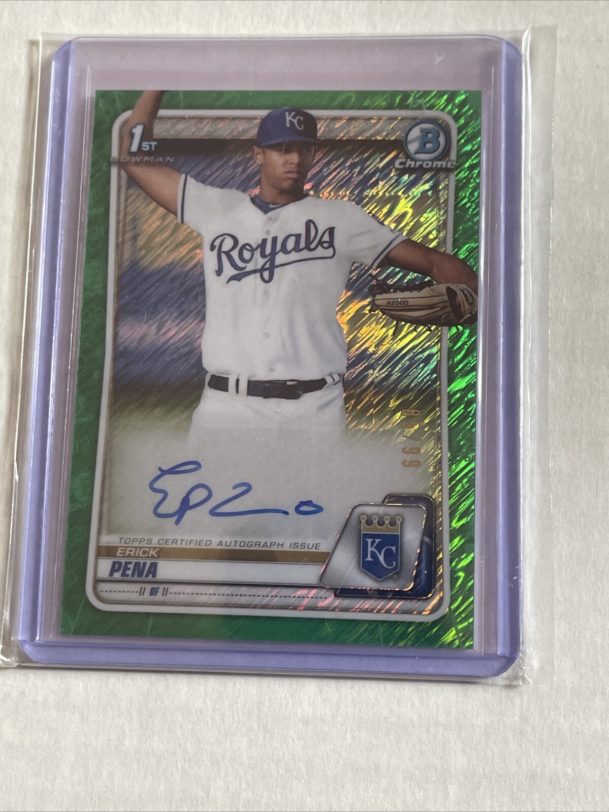 2020 Bowman Chrome Erick Pena Prospect Auto Green Shimmer #/99 #CPA-EPE