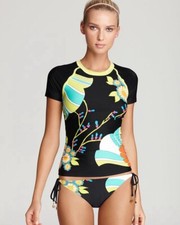 NWT Trina Turk FUJI FANS Sz M Rashguard Top Sz 8 Side Tie Bottom