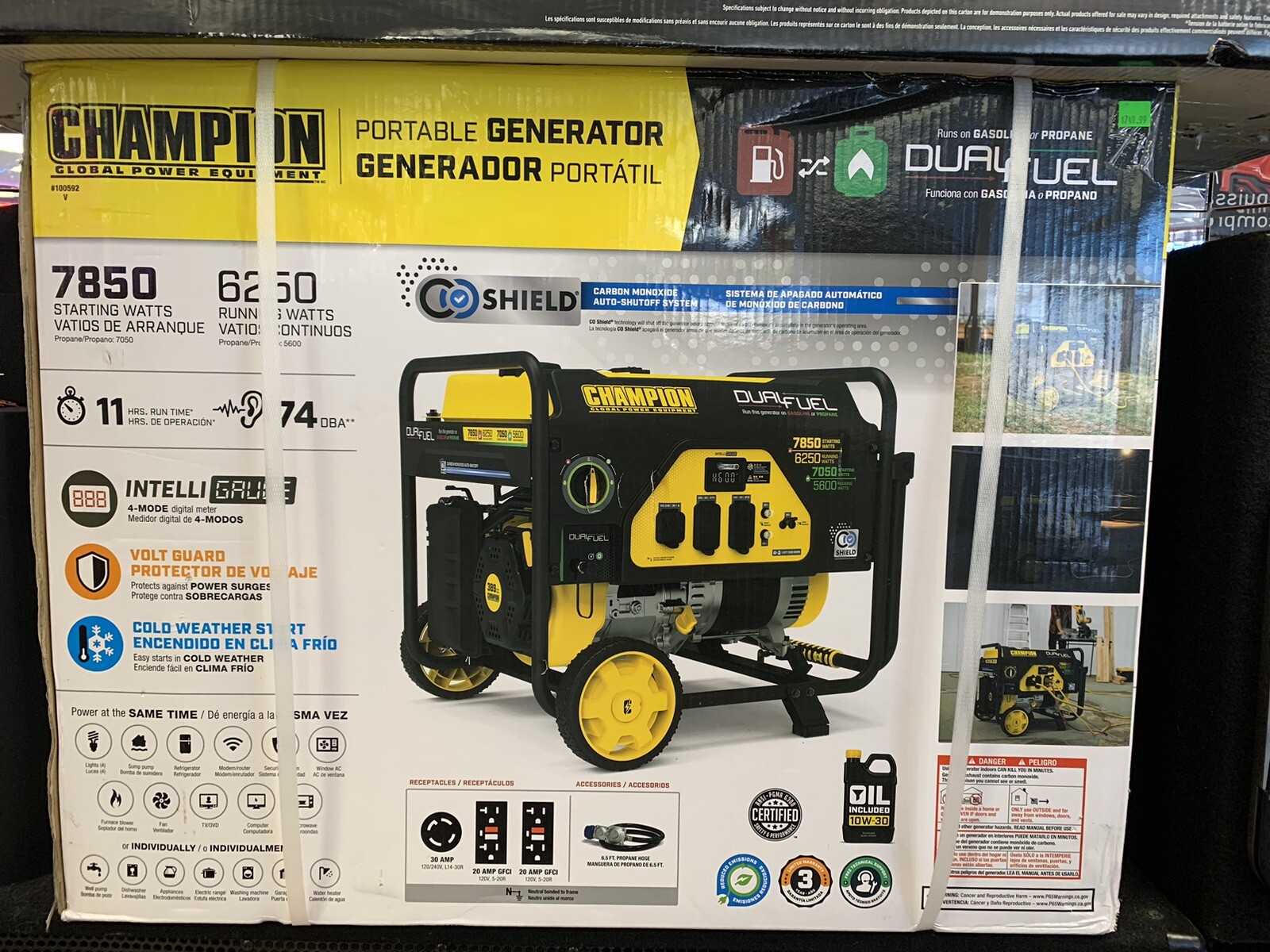 Champion 6250W Portable Dual Fuel Gas Powered Generator with CO Sensor