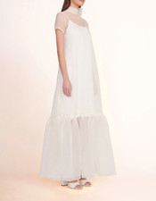 Sheer White Organza Bridal Gown Evening Wedding Party Wear See Through Dress
