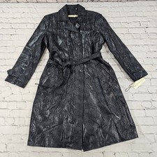 Vintage Excelled Black Snake Print Leather Belted Double Breasted Trench Coat L