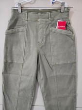 Spanx Pants Womens S Olive Twill Straight Stretch Pullon Pleat Taper Sunwash New