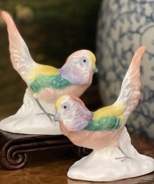 Glorious Rare English Crown Staffordshire Chinese Pheasant Game Bird Pair 3”